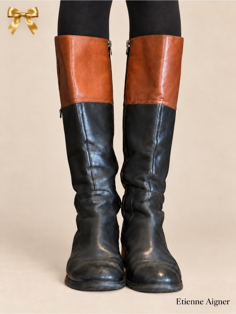 Etienne Aigner Winston Two-Tone Riding Boots Size 6.5